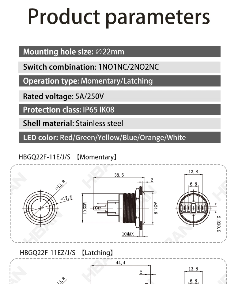 Spdt Stainless Steel Anti Vandal Shell Equipment Start Stop 22mm Latching Push Button Switch 2 Pins