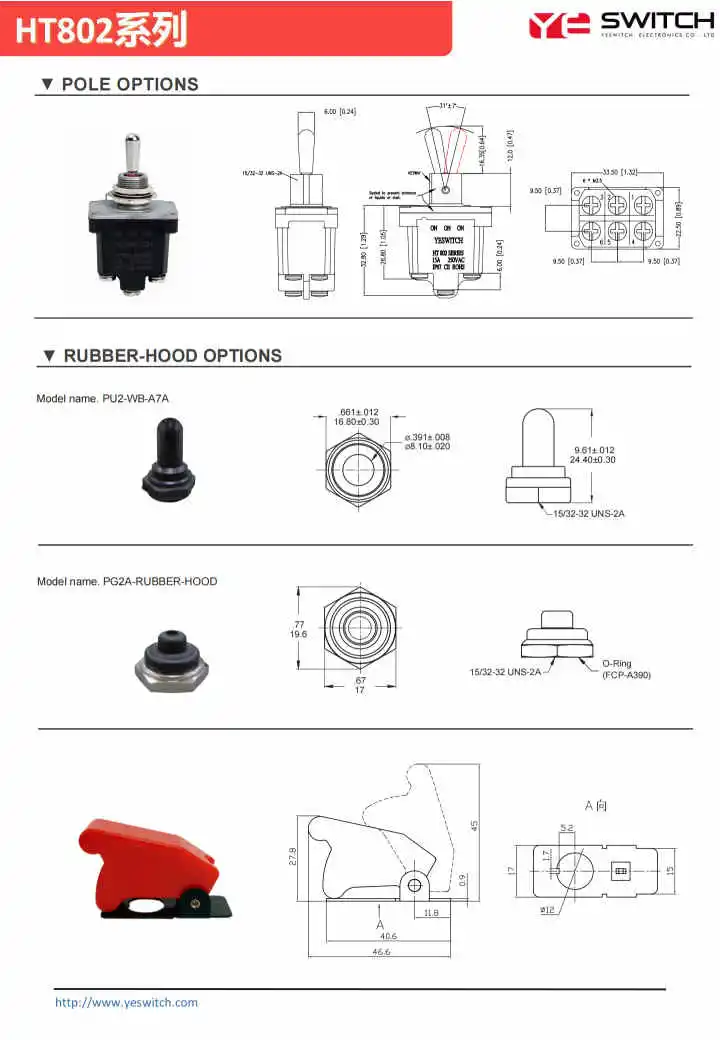 Ht802 Series IP68 Waterproof 15A 28VDC Single/Double Pole Spdt Dpdt Toggle Switch on-on/on-off-on Lock Momentary for Automotive and Aerospace Toggle Switch