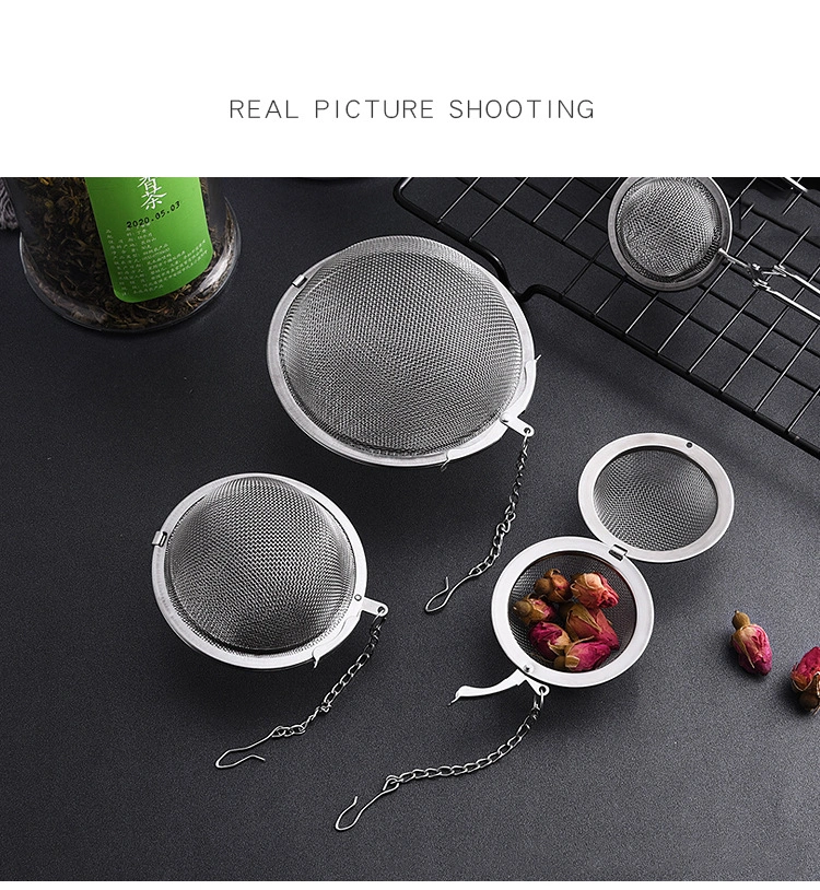 304 Stainless Steel Tea Strainer Round Tea Ball with Hook Portable