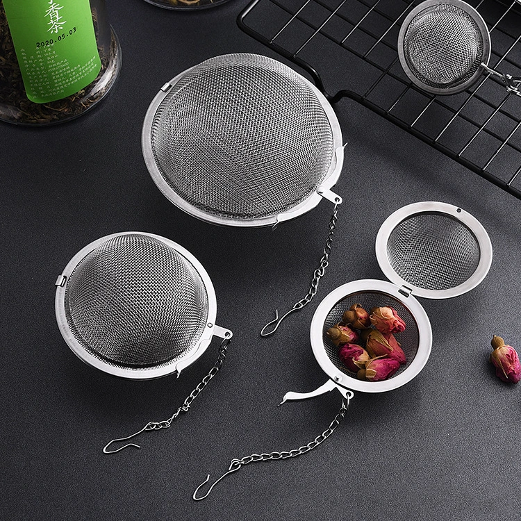 304 Stainless Steel Tea Strainer Round Tea Ball with Hook Portable