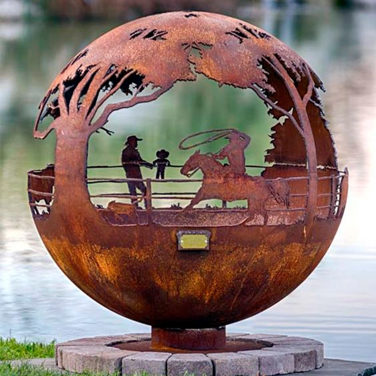 Elegant Design Rusty Outdoor Large Metal Fire Ball in Corten Steel