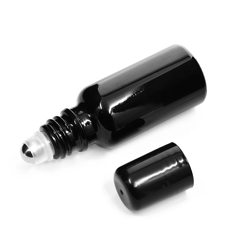 Hot Sale 5ml 10ml 15ml 20ml 30ml 50ml 100ml Black Glass Roll on Bottle with Stainless Steel Roller Ball Popular Roller Bottles