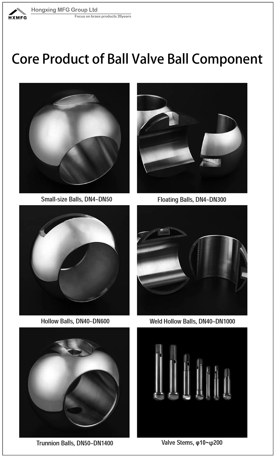 DN4-DN300 Stainless steel Made Ball Valve Component Floating Ball Without Stem