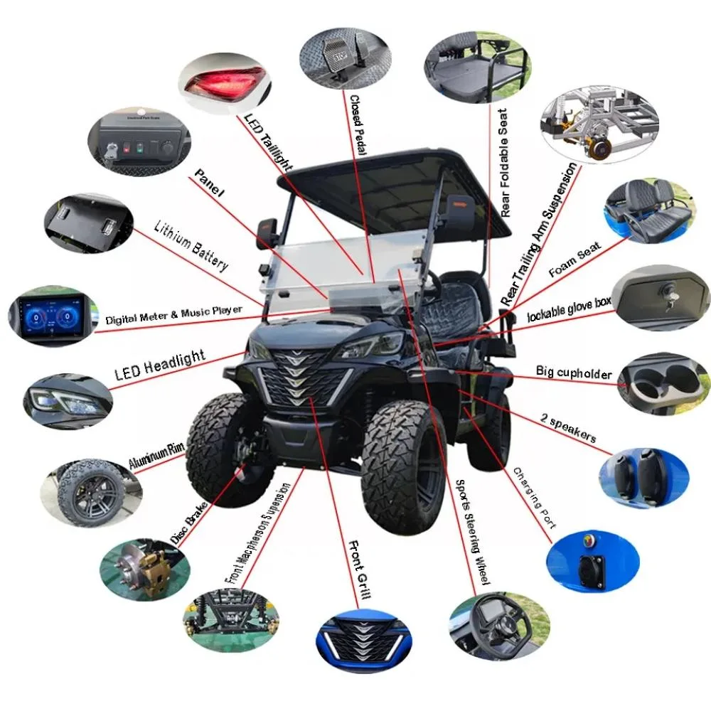 Hot Sale Fashion 4 6 Seaters Resort Use Utility Vehicle Hunting Hopper Cargo Golf Buggy Cart Electric Golf Carts