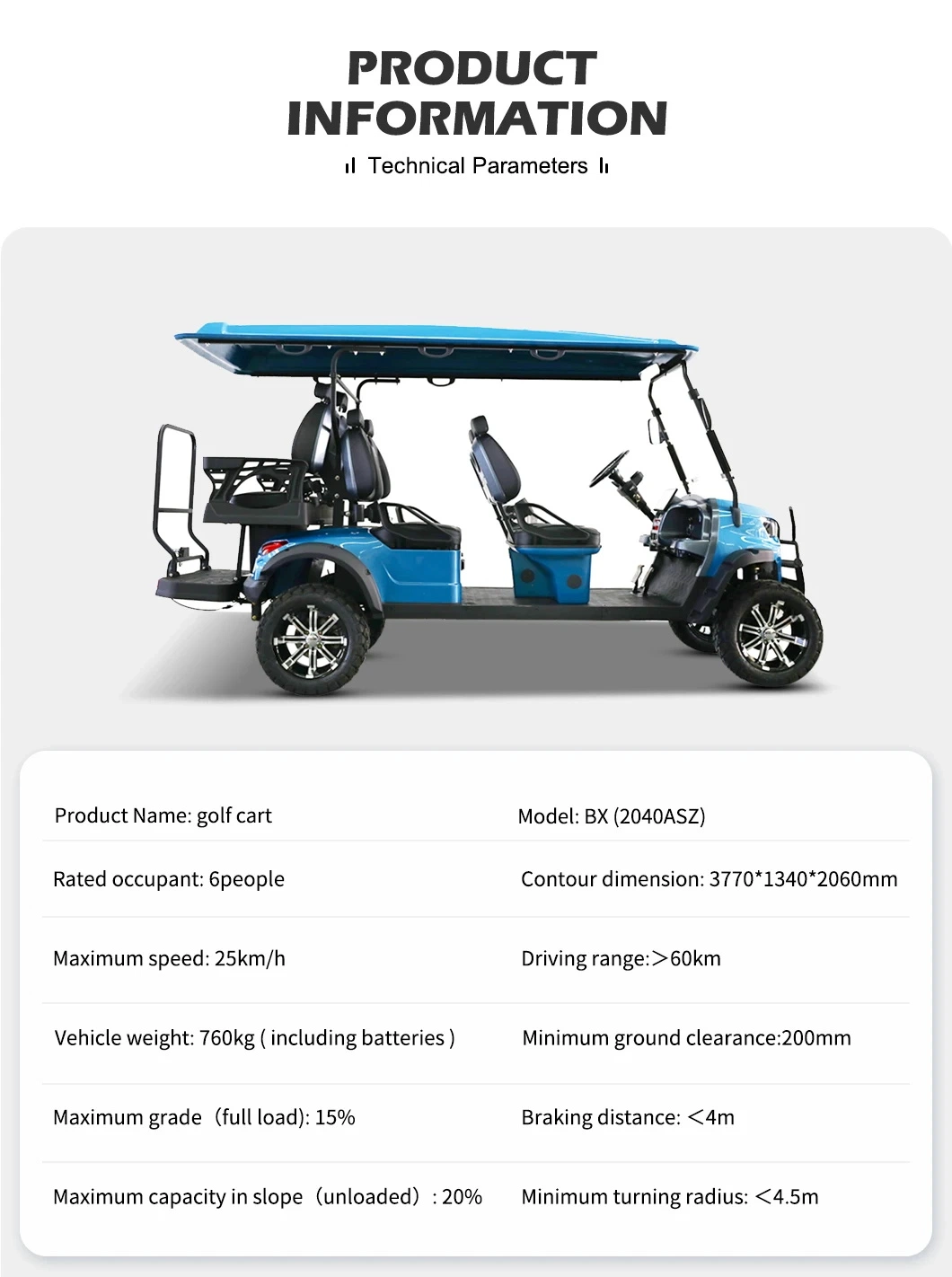 New Design Street Legal Personal Lifted Electric Club Car 6 Seater Golf Car Electric Golf Cart