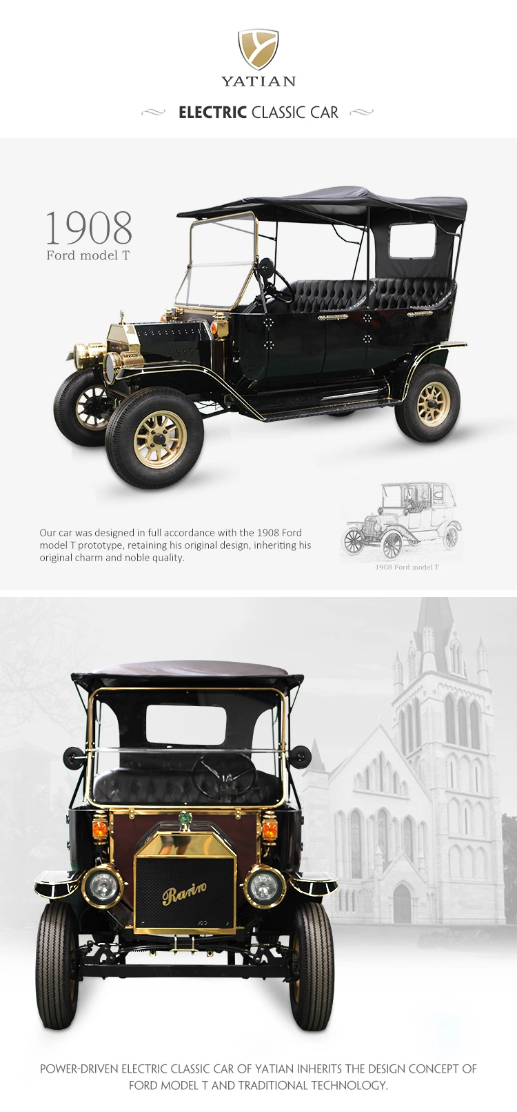 2018 Custom 5 Seat Antique Electric Cars Sightseeing Vehicle for Airport