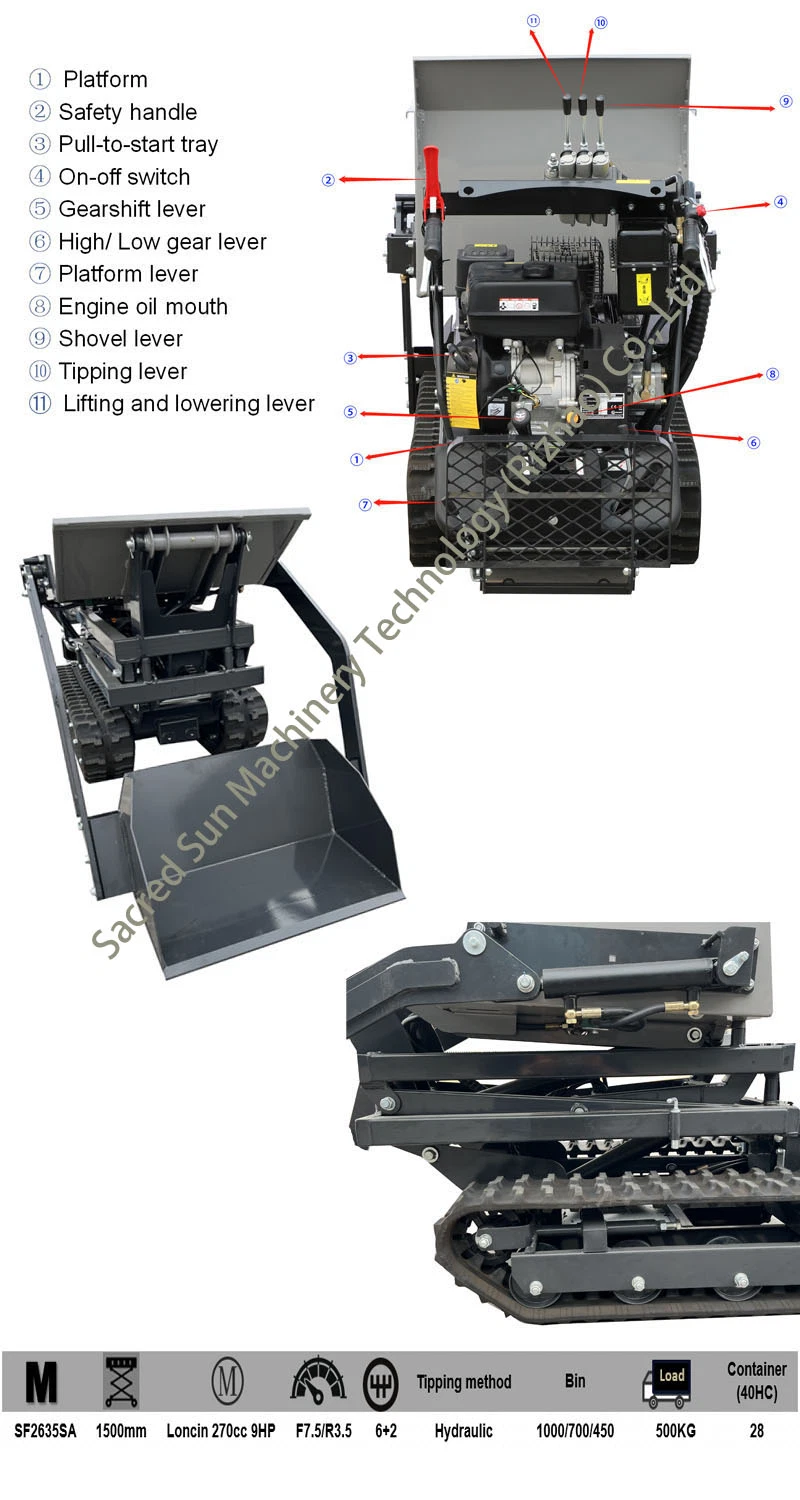 TUV /CE Approved 500kg Loading Capacity All-Terrain Utility Mini Track Dumper