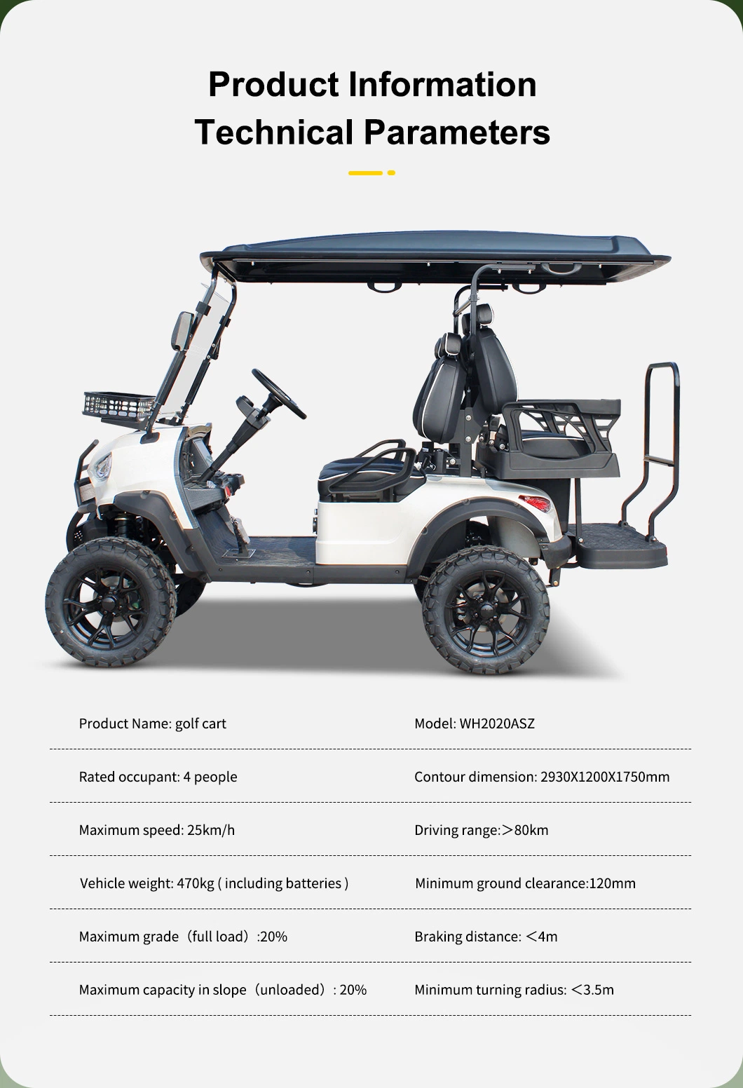 Best Choice 4 Seater Classic Golf Carts with Lithium Battery for Tourist