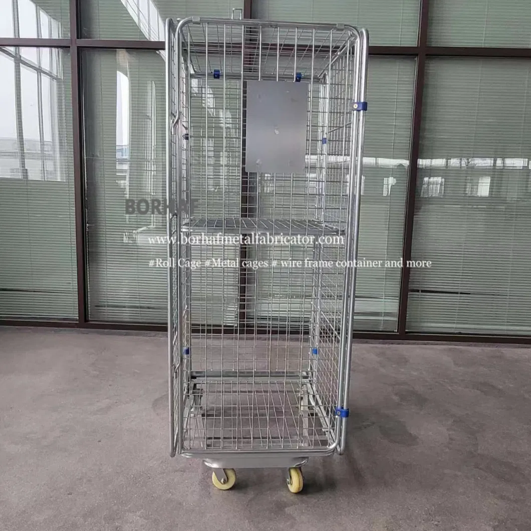 Factory Custom Light Metal Wire Mesh Steel Foldable Warehouse Roll Container Supermarket Storage Cage Trolley