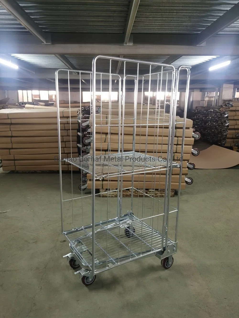 Factory Custom Light Metal Wire Mesh Steel Foldable Warehouse Roll Container Supermarket Storage Cage Trolley