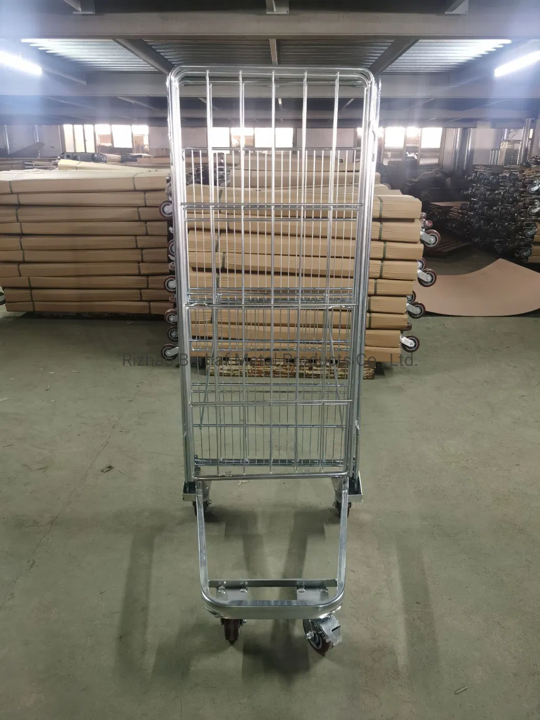 Factory Custom Light Metal Wire Mesh Steel Foldable Warehouse Roll Container Supermarket Storage Cage Trolley