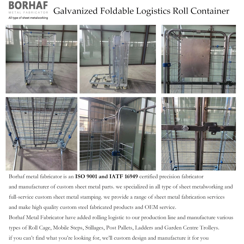 Factory Custom Light Metal Wire Mesh Steel Foldable Warehouse Roll Container Supermarket Storage Cage Trolley