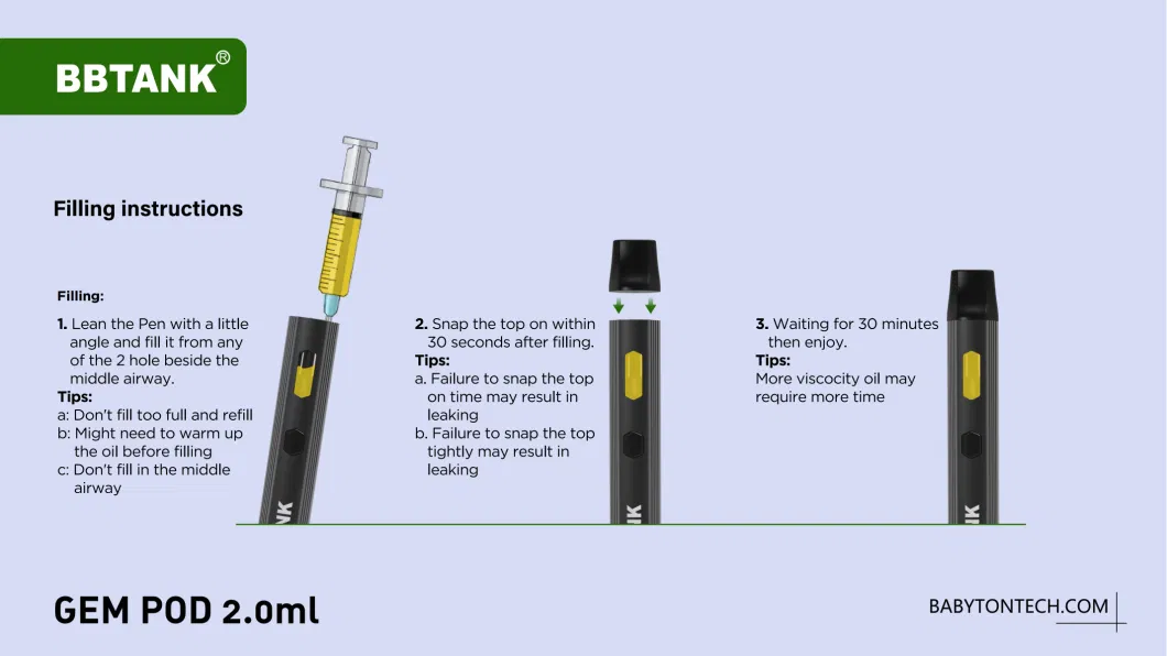 OEM Printing Logo 2 Gram Bbtank Disposable Hhc Oil Vaporizer Pen