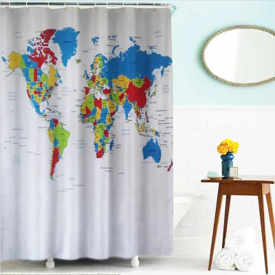  World Map Printed Customized Polyester Shower Curtain