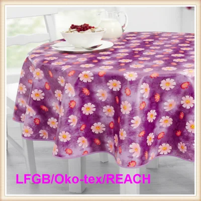 Waterproof PVC/PEVA Printed Tablecloth with Flannel Backing (TJ0280)