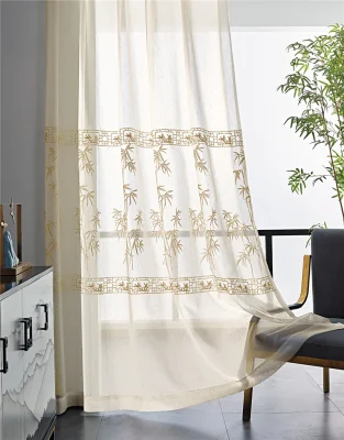  Bamboo Leaf Embroidery Sheer Curtain