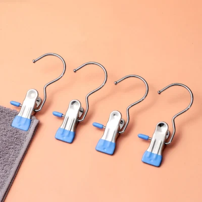  Sturdy Portable Space Saving Bottom Clothes Mini Hangers with Non Slip PVC Coated Single One Clip Made of Aluminum/Steel of Curtains/Gloves/Pants for Wardrobe