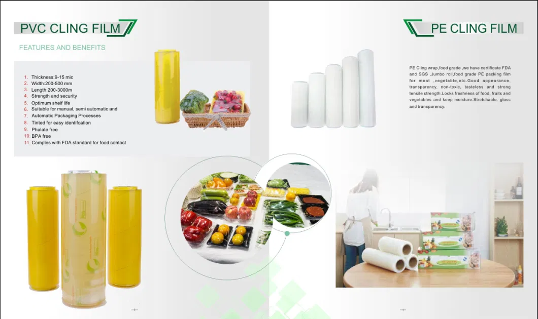 Food Grade PVC Food Cling Wrap Film High Stretch Transparent Clear Waterproof Plastic Packing Material Wrapping Film Stretch Film Jumbo Roll for Food packaging