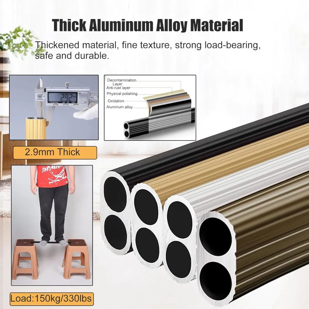 Aluminum Wardrobe Pipe Oval Tube for Closet/Bathroom/Laundry Rooms/Bedroom Wardrobes