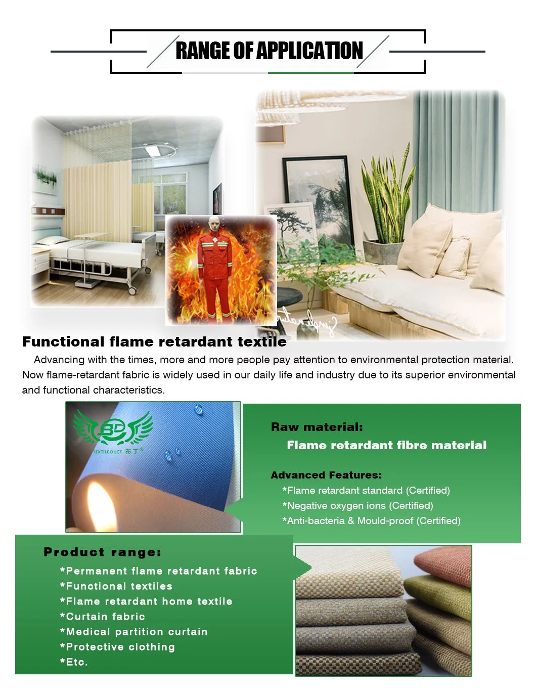 Factory RoHS-Certified Inherently Fire Resistant Hospital Bed Partition Curtain