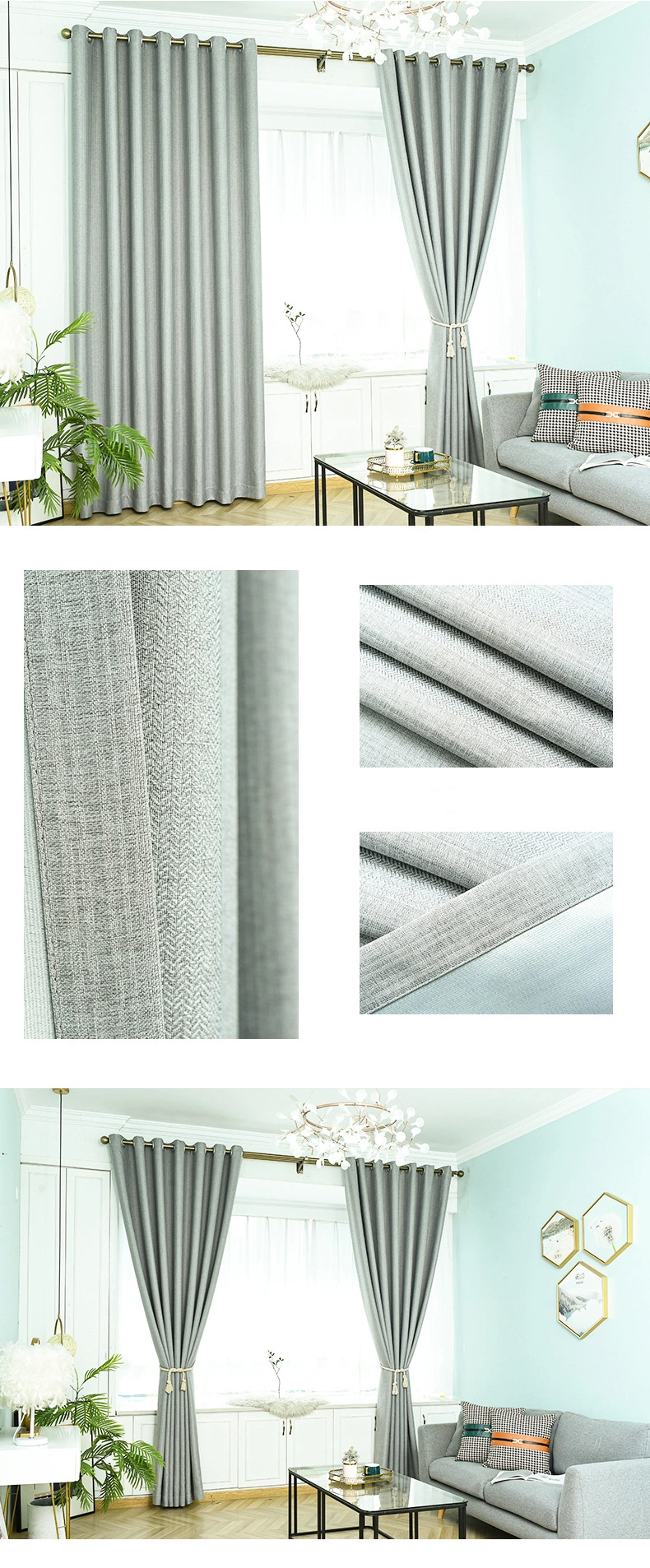 Simple and Beautiful Double-Sided Plain Yaniyafuni Jacquard Blackout Curtain Can Be Flame Retardant for Hotel Project, and The Q