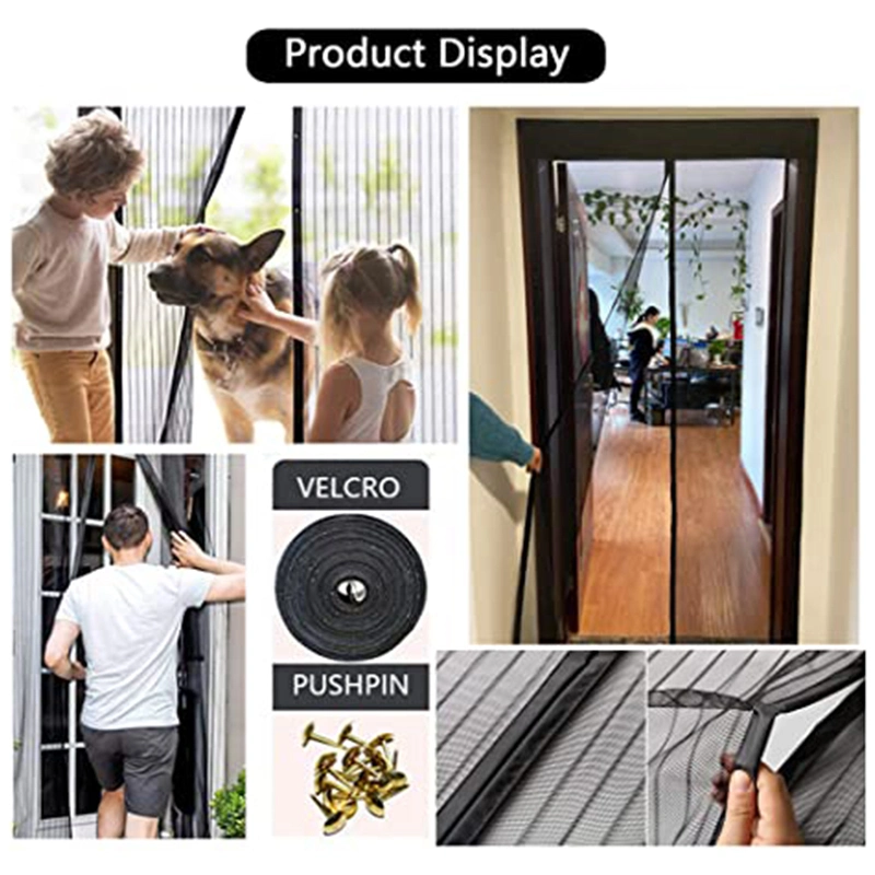 Magnetic Mesh Screen Door Anti Mosquito Door Net Curtain with Full Frame Hook&Loop and Top Lace