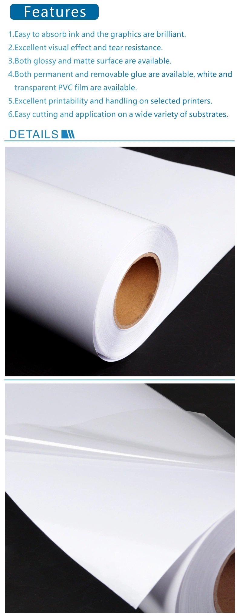 Printable Vinile Adesivo Stampabile PVC Self Adhesive Vinyl Roll Sheets Oracal Stampabile Poster Hanger Plastic