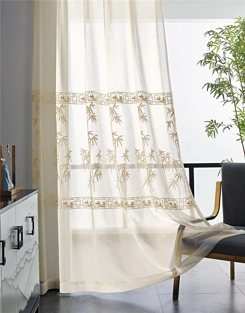 Bamboo Leaf Embroidery Sheer Curtain