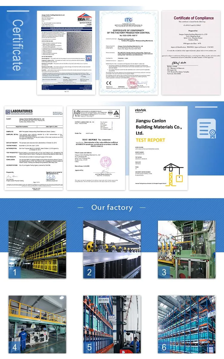 PVC Waterproofing Membrane Sheet Roll CE/Bba/FM Certified