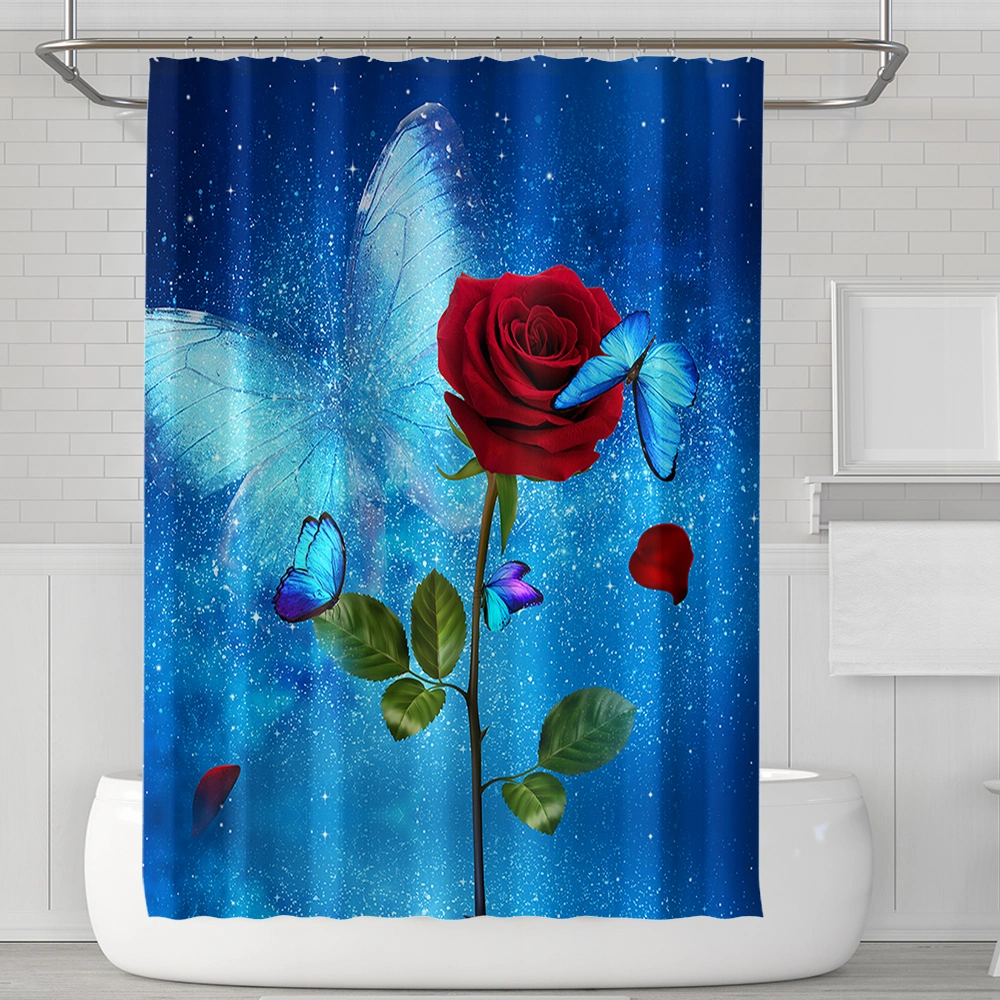 Red Rose Print Pattern Shower Curtain Custom Printed Cheap Shower Curtain