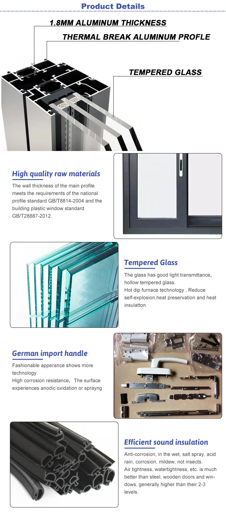 Double Glazed Aluminium Sliding Windows Fit in 75 6*8 Sliding Windows Soft Close for Home with Tempered Glass