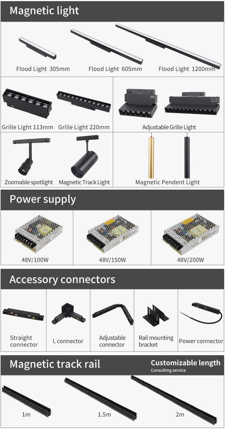 Magnetic Track System Ceiling Hanging Suspended Pendant Hidden Recessed Magnet Rail Magnetic Light Track