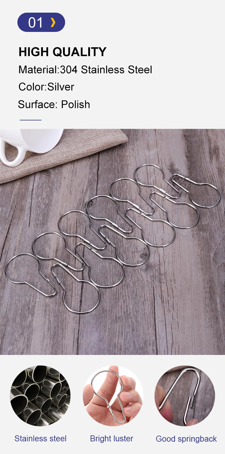 Silver Color Metal 304 Stainless Steel Shower Curtain metal hooks