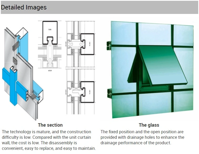 Exterior Position Aluminium Profile Waterproof Glass Wall, Good Design Window Wall