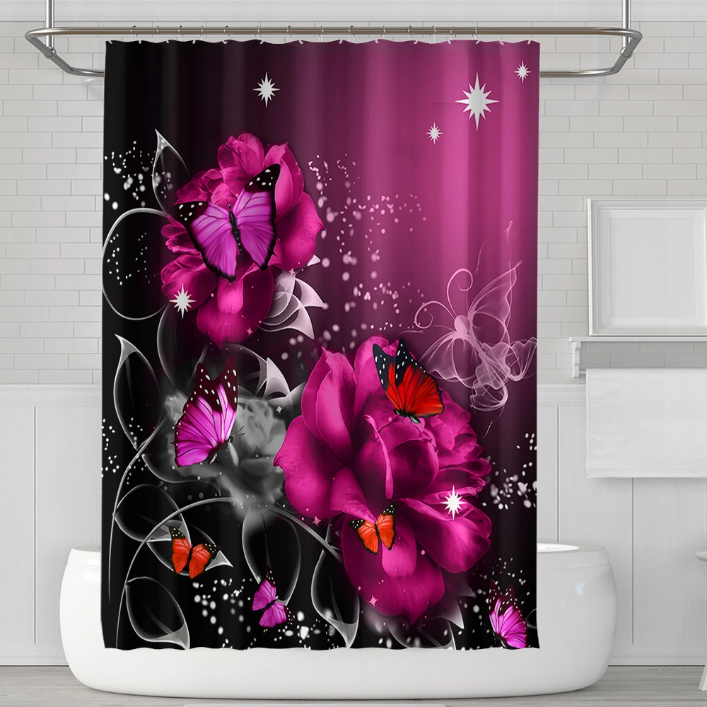 Red Rose Print Pattern Shower Curtain Custom Printed Cheap Shower Curtain