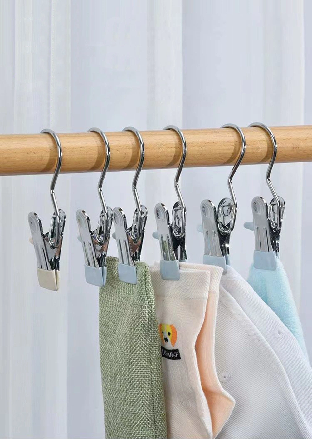 Sturdy Portable Space Saving Bottom Clothes Mini Hangers with Non Slip PVC Coated Single One Clip Made of Aluminum/Steel of Curtains/Gloves/Pants for Wardrobe