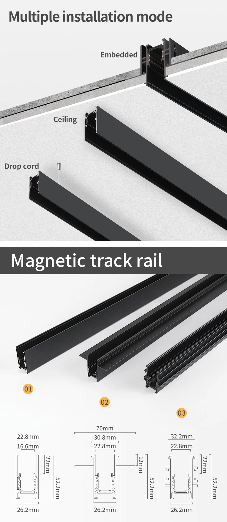 Magnetic Track System Ceiling Hanging Suspended Pendant Hidden Recessed Magnet Rail Magnetic Light Track