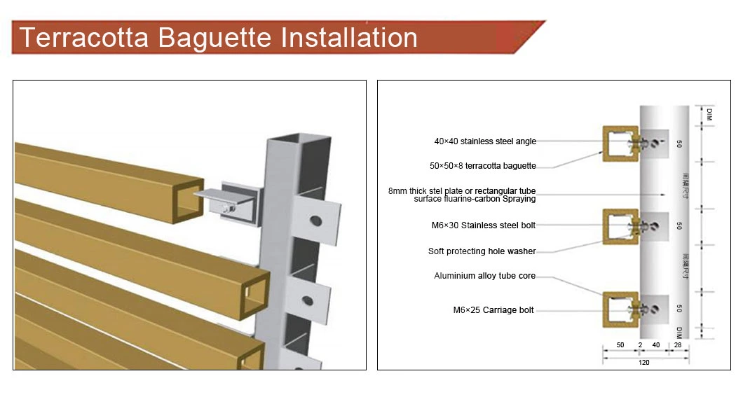 Togen Sand Surface Square Terracotta Baguette Panel Structural Hanging System