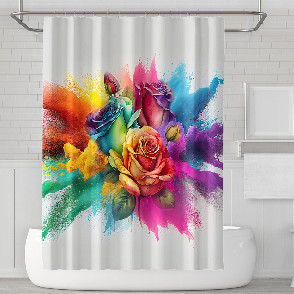 Red Rose Print Pattern Shower Curtain Custom Printed Cheap Shower Curtain