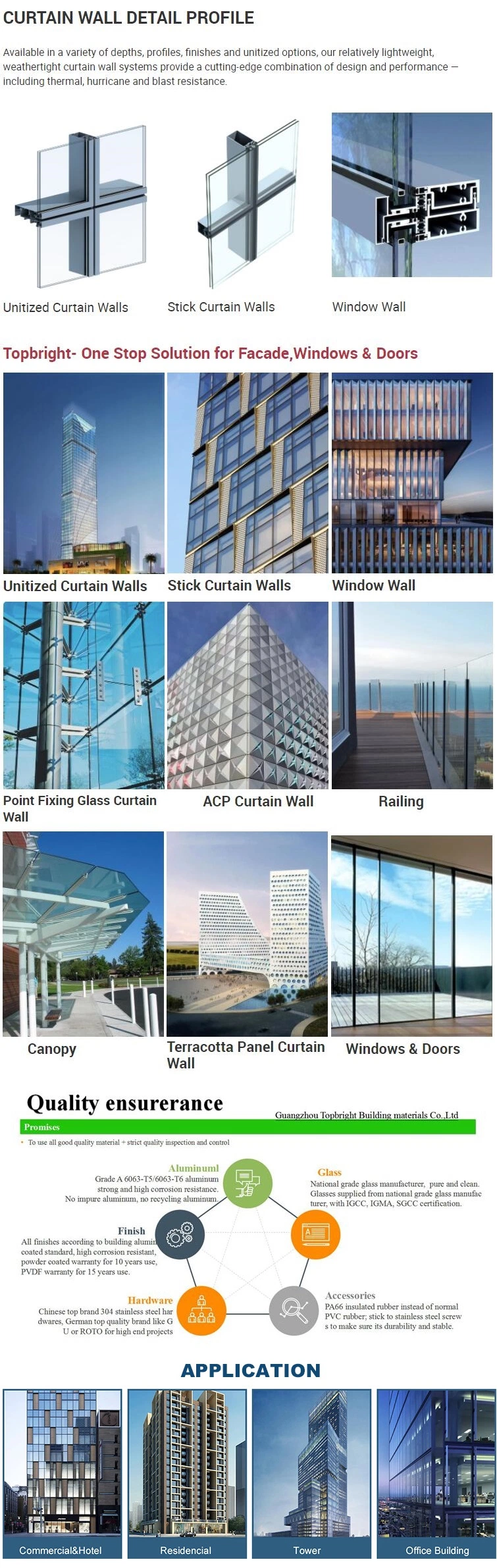 Commercial Buildings Aluminium Glass Facades Window Wall Luxurious Energy Efficiency Curtain Wall