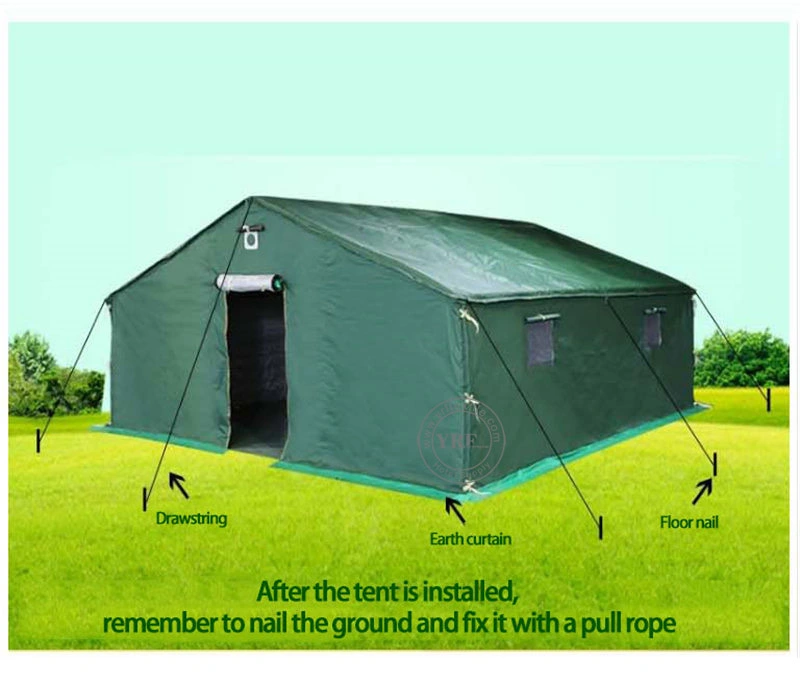 China Emergency Tents Military Style Good Air Permeability Big Space Anti-Tear High Quality Novel Structure 28 Person Tents Solid Colours Tent