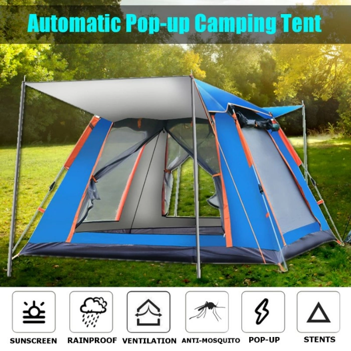 Automatic Camping Tent 3-4 Person Outdoor Waterproof Travel Customized Item Fabric Double Layers Hiking Color Fast Popup