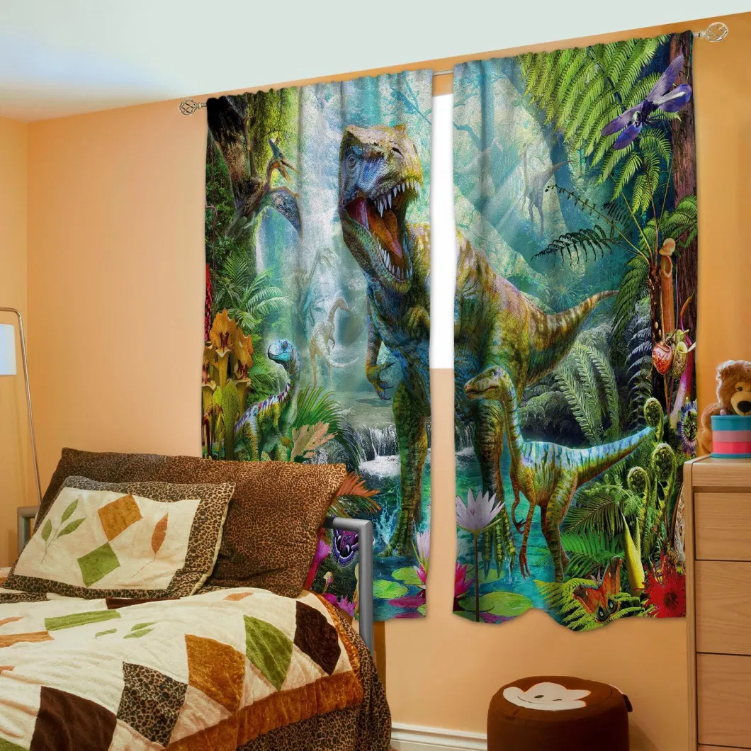 Curtains for Kids Bedroom - Dinosaur Window Drapes for Boys and Girls Living Room, 3D Jurassic Nature Cute Room Decor 2 Panel