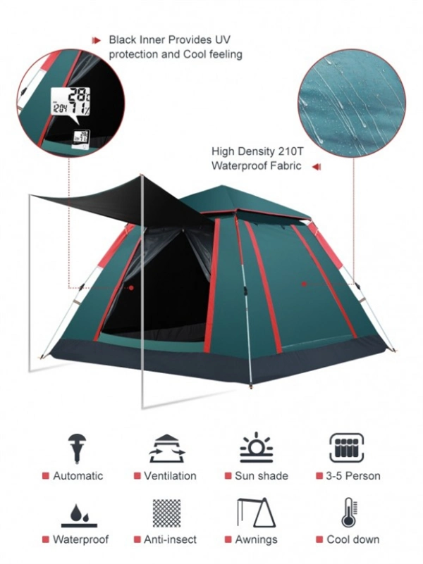 Automatic Camping Tent 3-4 Person Outdoor Waterproof Travel Customized Item Fabric Double Layers Hiking Color Fast Popup