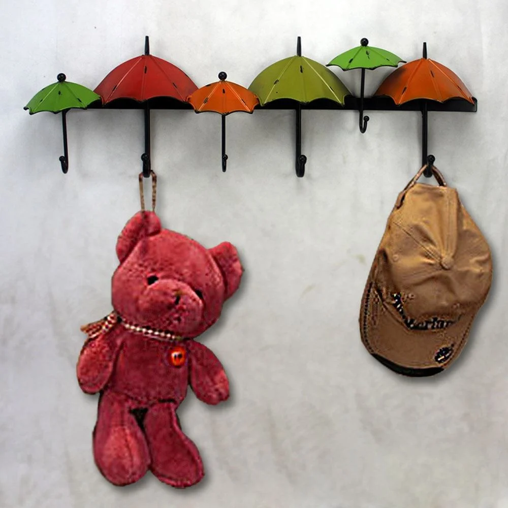 Metal Iron Wall Mounted Hanging Vintage Colorful Umbrella Towel Coat Wall Hook