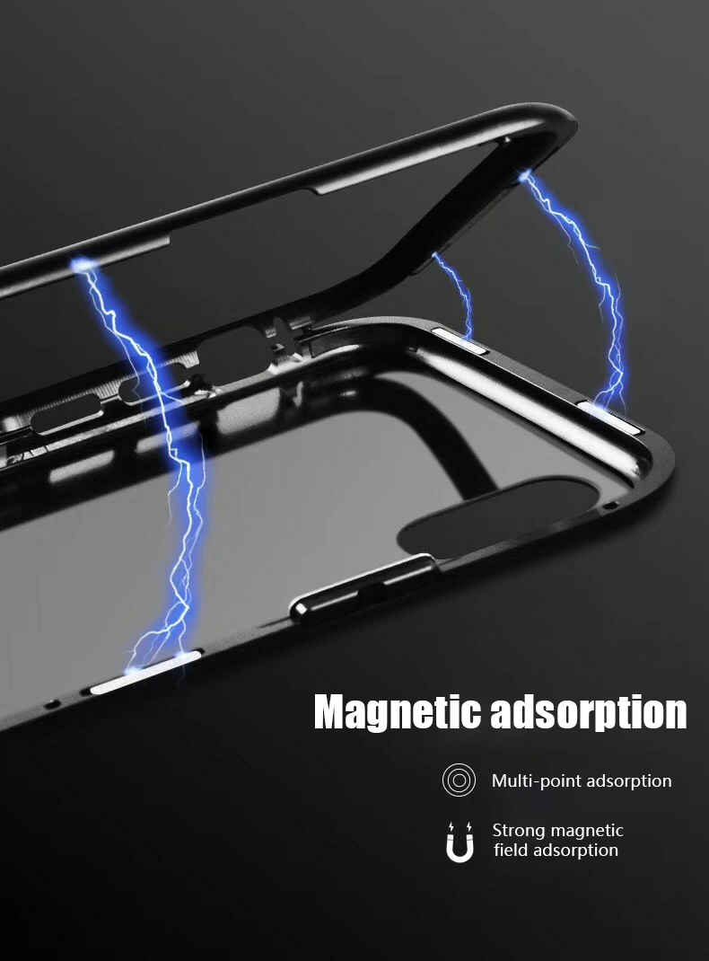 Ultra Slim Metal Frame Tempered Glass with Built-in Magnet Flip Cover for iPhone X