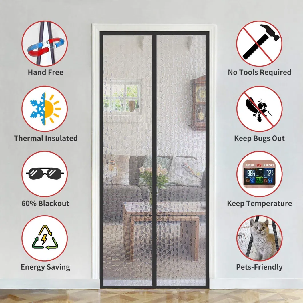 Insulated Door Curtain - 32X80 Inch Magnetic Thermal and Insulation Self-Closing Privacy Door