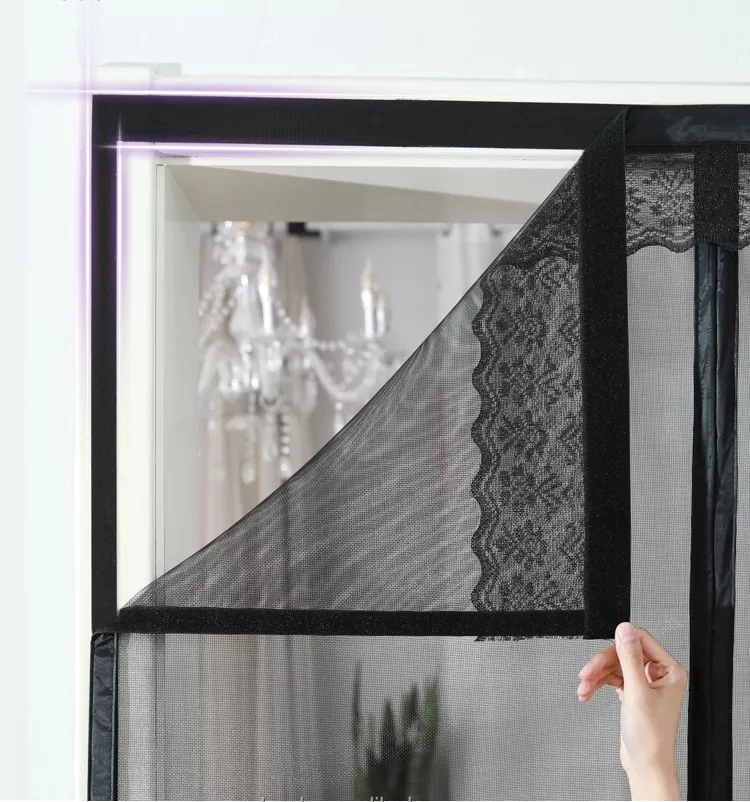 Full-Stitched Velcro Home Anti-Mosquito Curtain Black Stripe Magnetic Door Curtain Storage Design