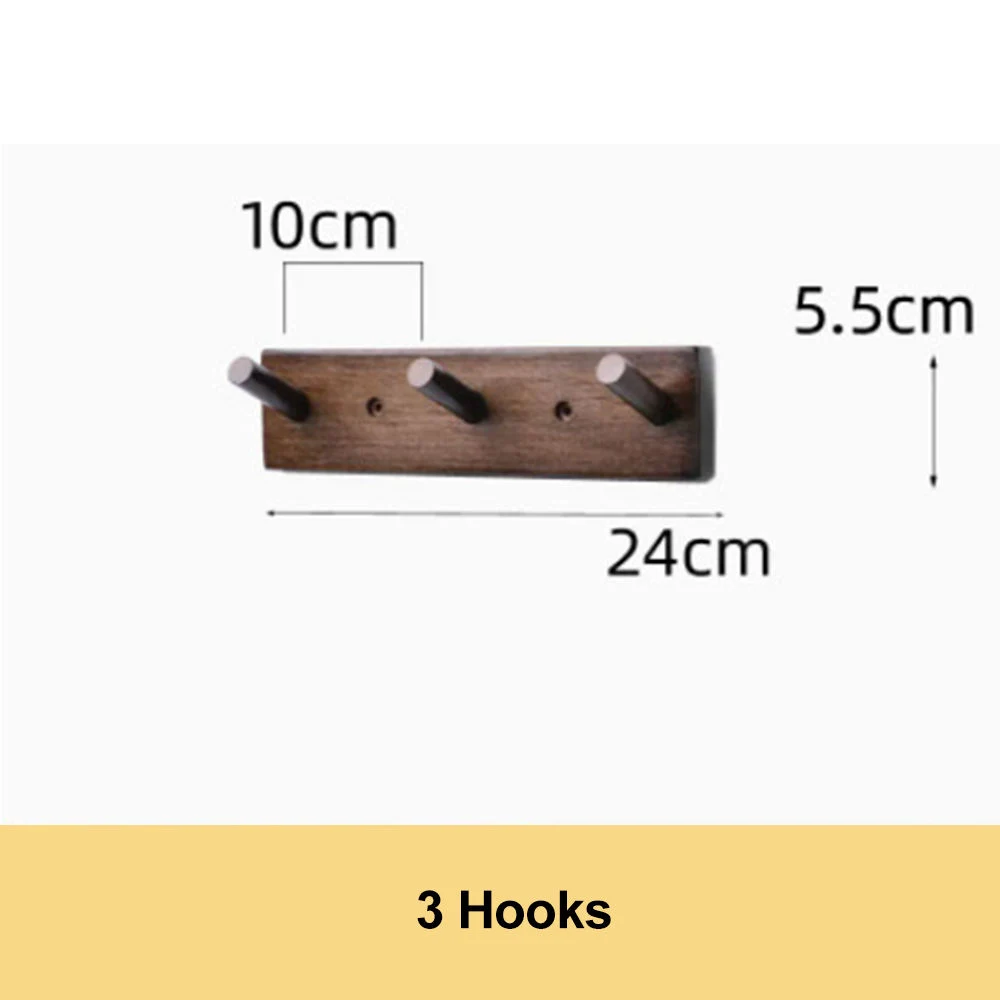 Bedroom Wooden Rack Wall Mounted Space-Saving Hook Rack with 4 Retractable Hook