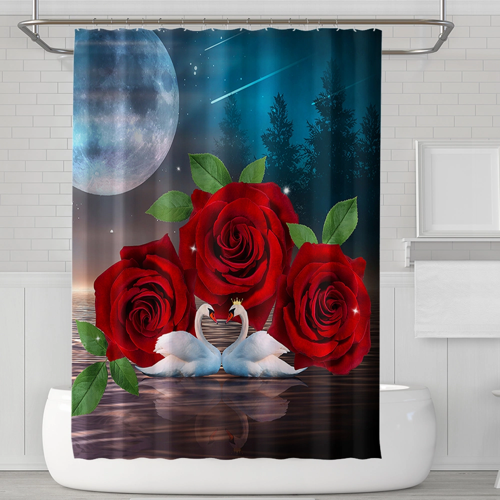 Red Rose Print Pattern Shower Curtain Custom Printed Cheap Shower Curtain